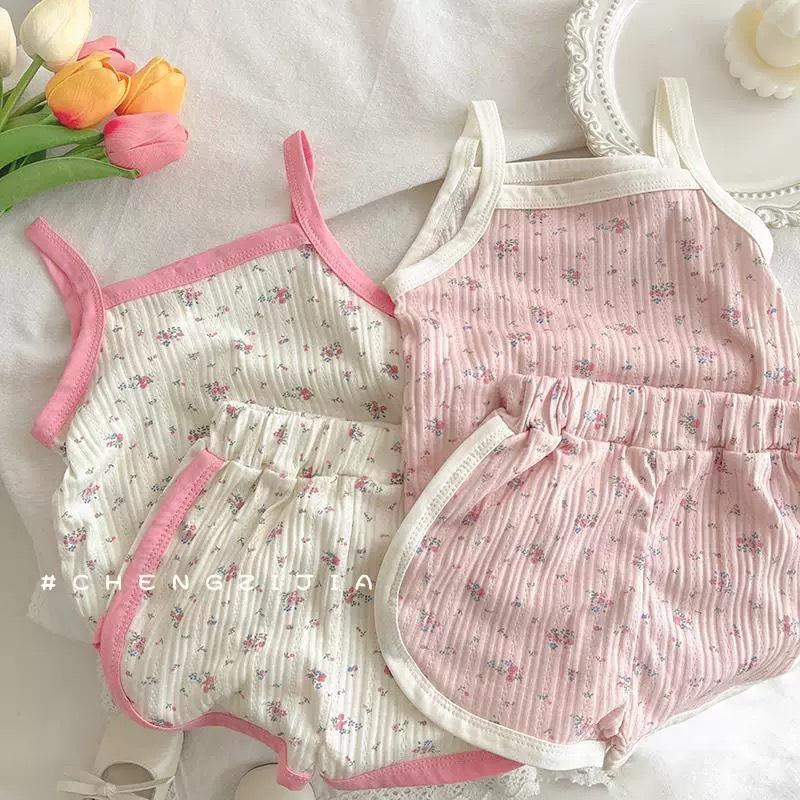 Baby Girl Summer Sweet Princess Floral Camisole And Shorts Set Cute Two Piece Outfit For Infants