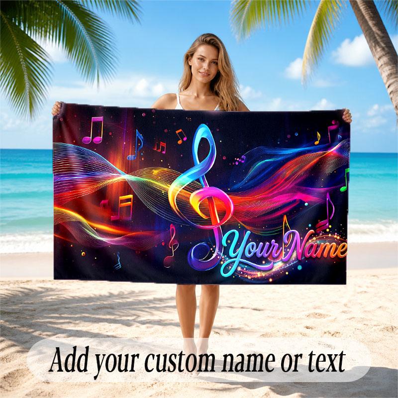 Music General Theme Beach Towel Personalized Custom Name & Text Soft Quick Dry Beach Towel for Swimming Travel