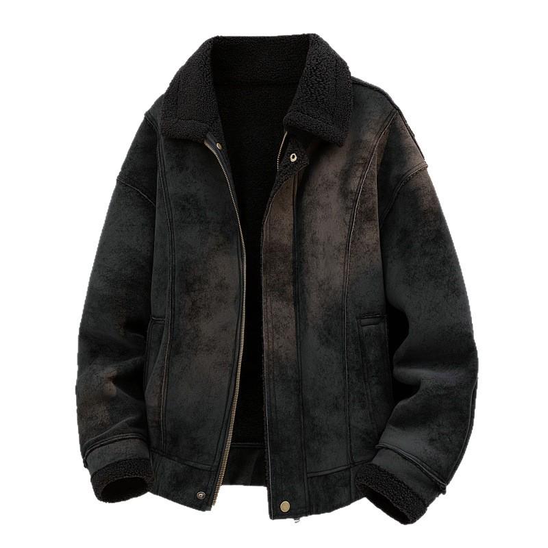 Men's 2025 Winter Warm Lambswool Jacket - Thick, Solid Color, Loose Fit