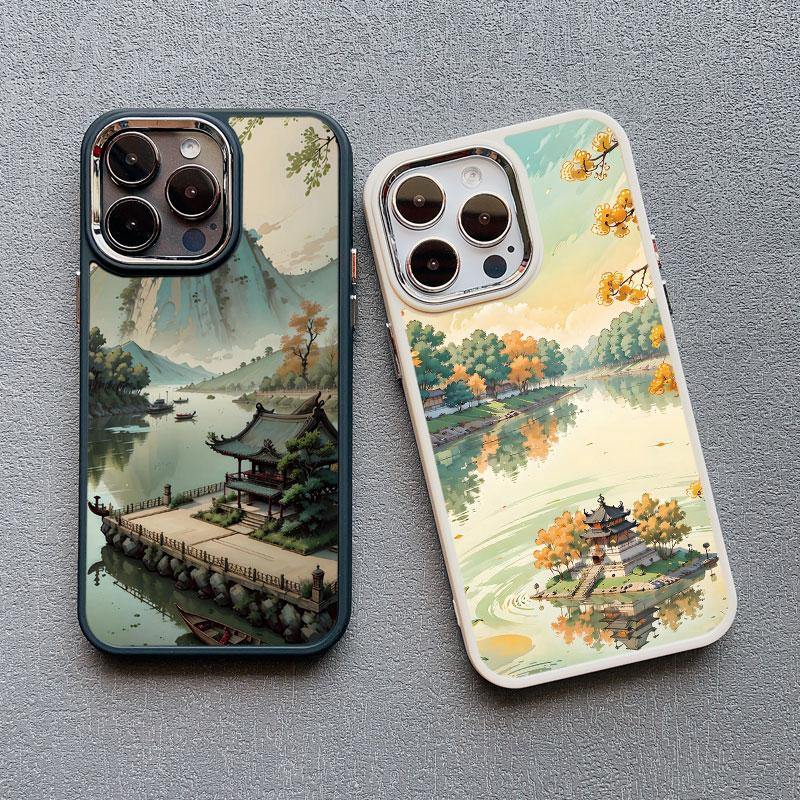 Chinese Style Landscape Painting Phone Case For Iphone 13 12 Pro Max 15 14 Pro Max Plus 11 XR XS X 15 14 7 8 Plus Silicone Cover