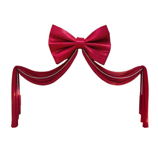 Extra Nagy Piros Bársony Masni Piros Bársony Csokornyakkendő Karácsonyi Dísz Arany Metál Szállal Fa Girland Ünnepi Dekoráció