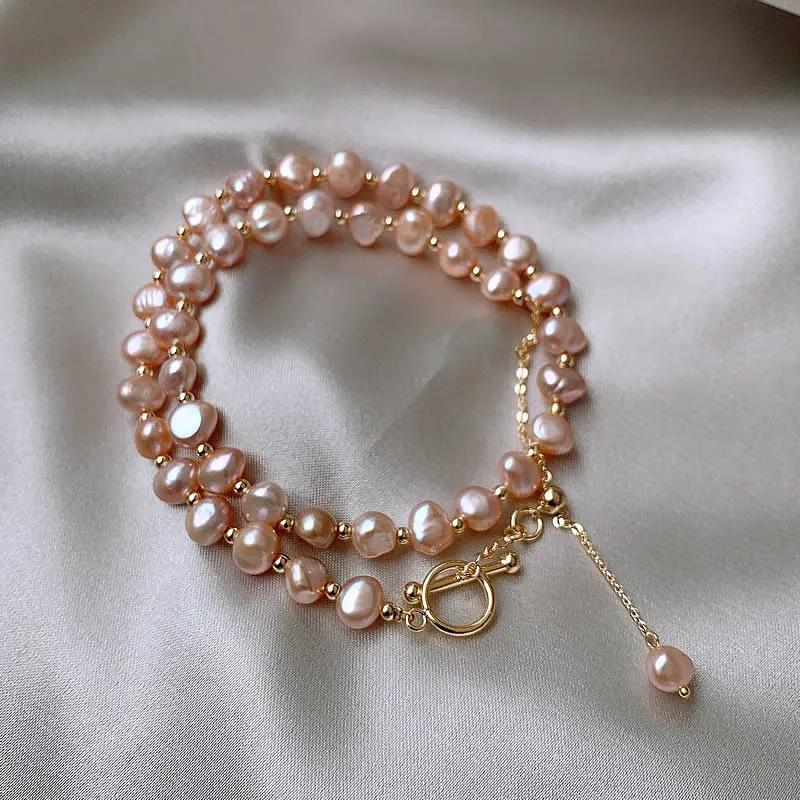 Romantic Pink Baroque Freshwater Pearl Choker Necklace For Women With Gold OT Toggle Clasp Pendant Jewelry