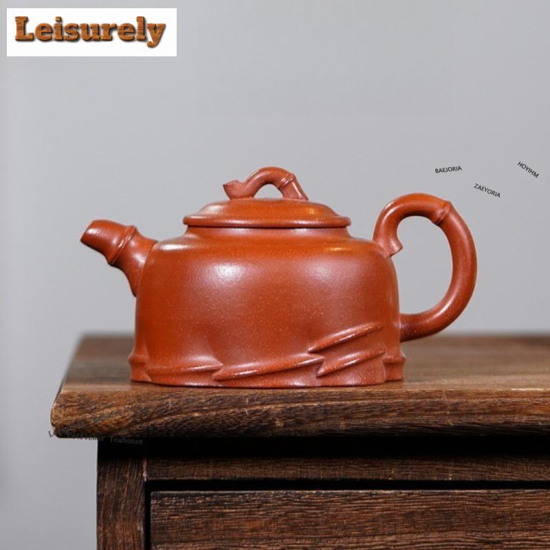111ml Elegant Yixing Purple Clay Teapots Handmade Oblique Bamboo Pot Raw Ore Downhill Mud Kettle Chinese Zisha Teaset Accessorie