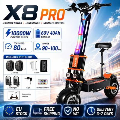 X8 PRO 10000W Dual Motor 60V40Ah 13 Inch Big Off-Road Tyres Max Speed 80km/h Folding Escooter with Seat