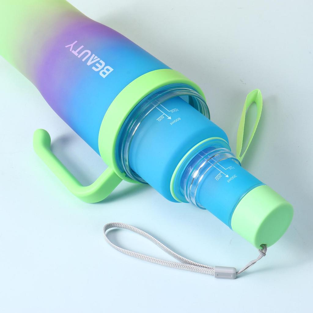 40oz Gradient Plastic Cup Set: Large Capacity, Portable Handle, Ice King Cup with Straw & Lanyard