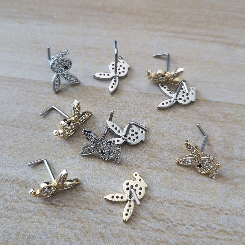 20G Chirurgischer Edelstahl Nasenstecker CZ Kaninchen Nasenringe Unisex Nasenpiercing Schmuck Knorpel Ohrring Tragus Körperschmuck