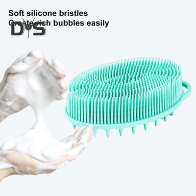 Bath Brush 2 In 1 Design Massage Cleansing Brush for Body And Head Silicone Body Exfoliating Scrubber with Anti-Slip Handle
