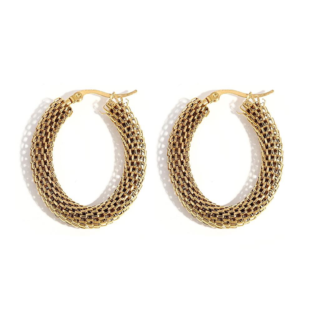 Trendy Stainless Steel Textured Metal Round Hoop Earrings for Women Gold Color Geometric Circle Earrings Waterproof Jewelry