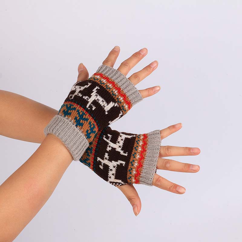 

WTEMPO 1 пара вязаных перчаток с рождественским узором оленей, парные, на Хэллоуин, новые митенки с полупальцами, мягкие, разноцветные, теплые перчатки 1pair серый