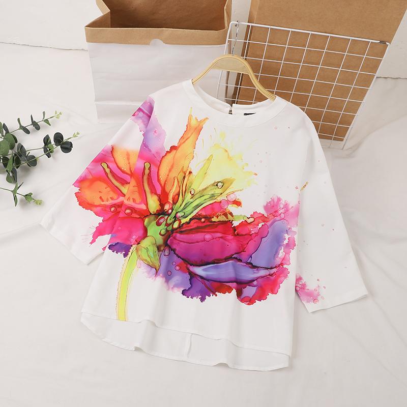 VONDA Women Fashion Round Neck 3/4 Sleeves Floral Print Blouses