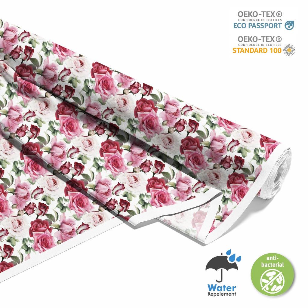 Outdoor Decorative Fabrics Oxford - Motif Roses On White