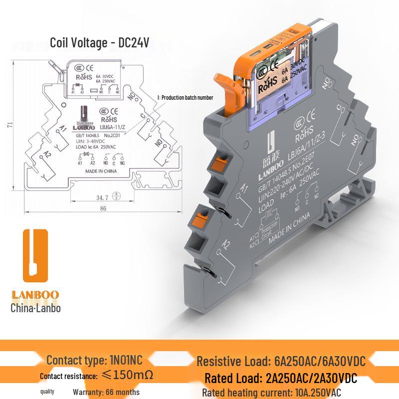 Lanbo J6A Ultra-Thin Compact Relay Module with Light, DC 12/24/36/48V