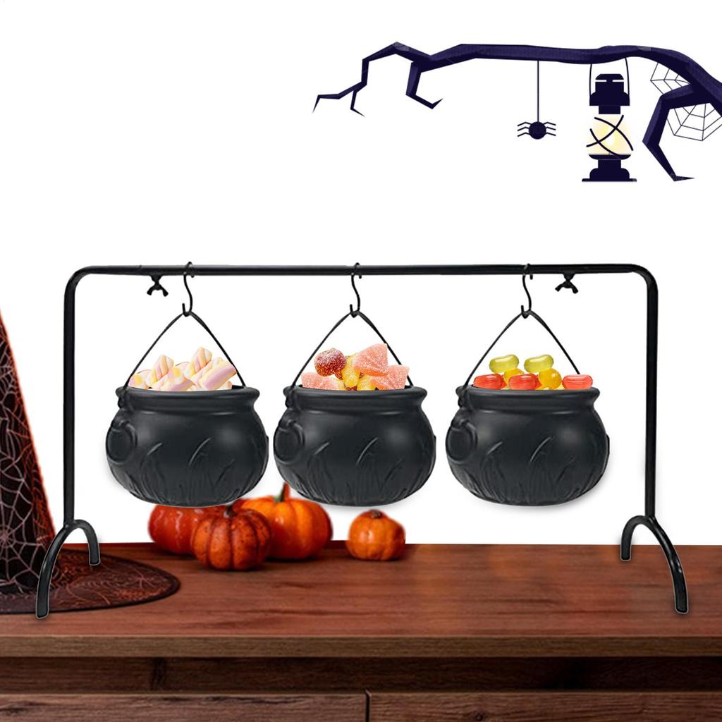 Halloween Godisskål Dekorationer Godishållare Små Häxkittel Plastkittel Skålar med Järnställ Halloween Dekoration