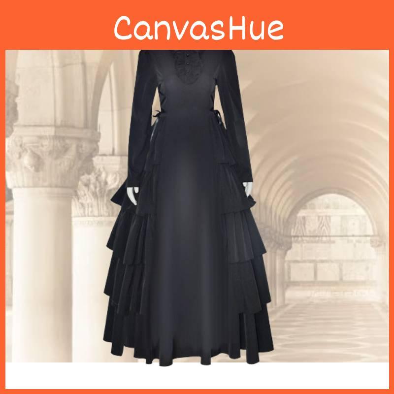 Elegant Vintage Victorian Costume Halloween Cosplay Renaissance Gothic Maxi Dress