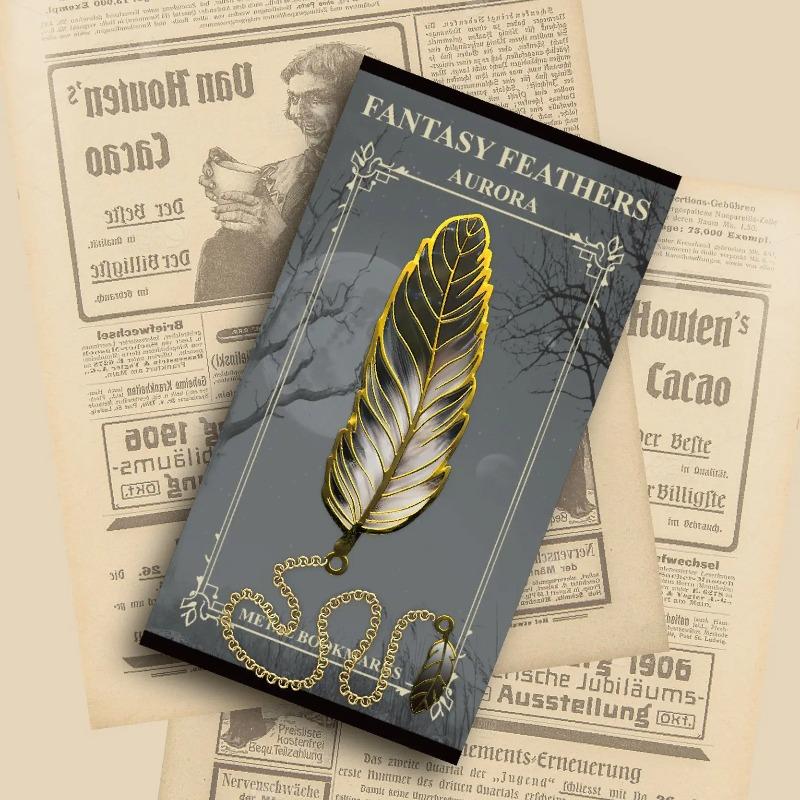 Vintage Feather Gold Stamped Metal Bookmark with Metal Chain Pendant Exquisite Bookmark Book Page Divider Office Stationery