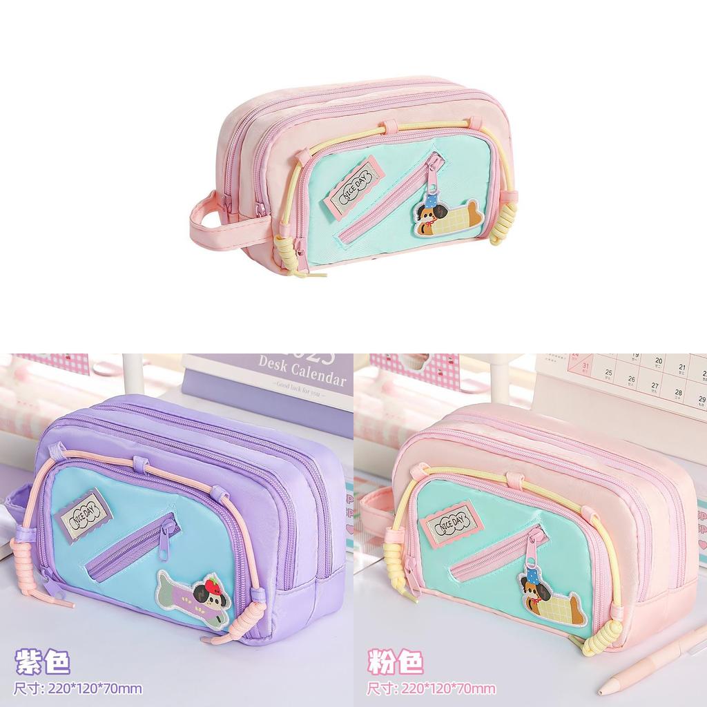 Style Dopamine Collie Dog Large Capacity Pen Bag With Magic Tape For Stationery Storage