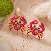 New Design Shiny Rhinestone Red Heart Crab Stud Earrings For Women Beach Cute Funny Sea Animal Crab Earring Vacation Jewelry