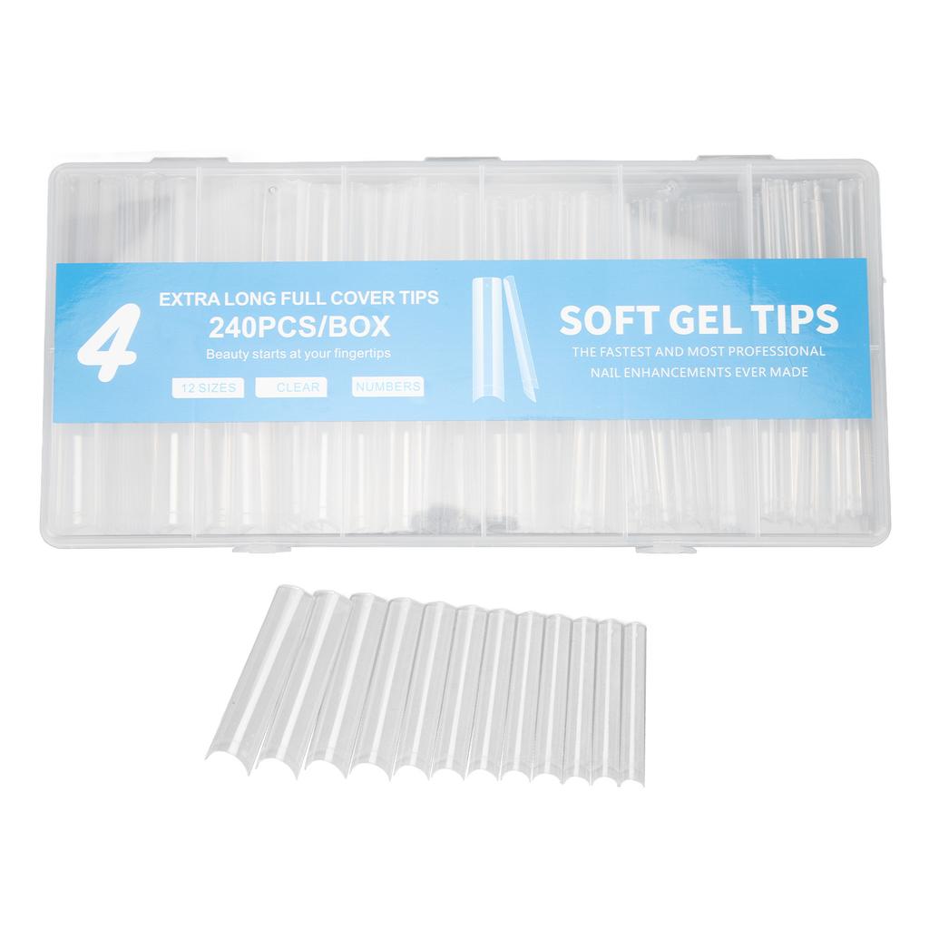 240pcs False Nail Extensions Transparent Ultra Long Nail Tips Thin Full Cover Artificial Fingernail
