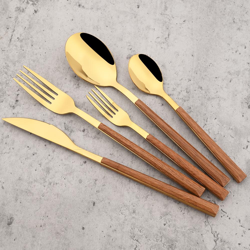 3Pcs/Set Fork Spoon Chopsticks Cutlery Set Wood Handle Dinnerware Stainless Steel Tableware Western Kitchen Flatware