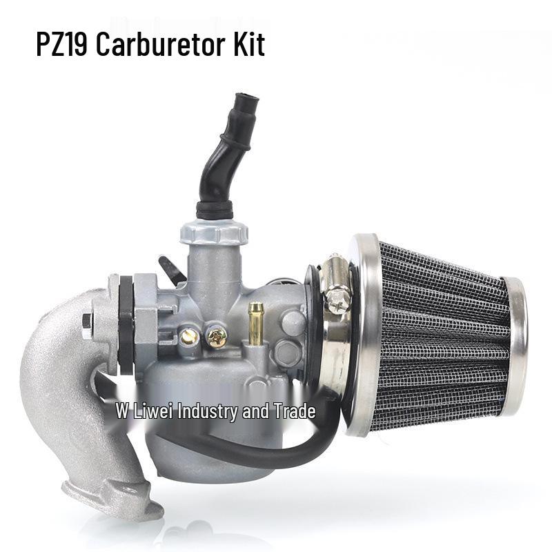

Off-Road ATV & Dirt Bike PZ19 Carburetor Kit: Includes Air Filter & Intake Pipe, 70-110CC. No size details