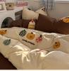 Cartoon Embroidered Cotton Terry Bedding Set - Skin-Friendly, Washable, 4-Piece Set with Bed Sheet and Duvet Cover (Student Size)