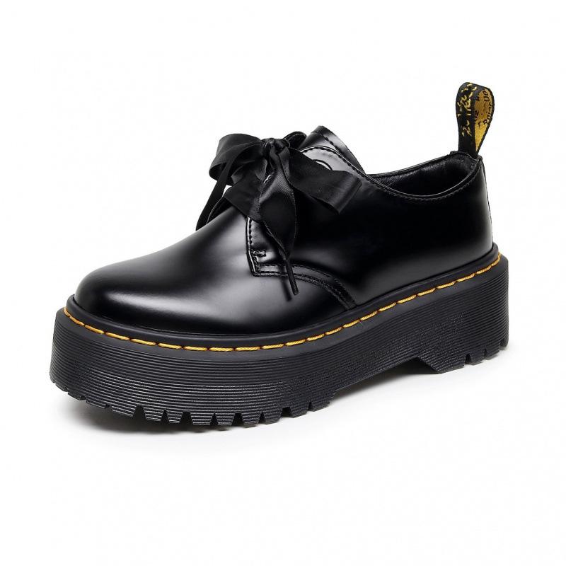 

Martin boot hole leather shoes Rose Rogers women platform small leather shoes British style low 34 чёрный