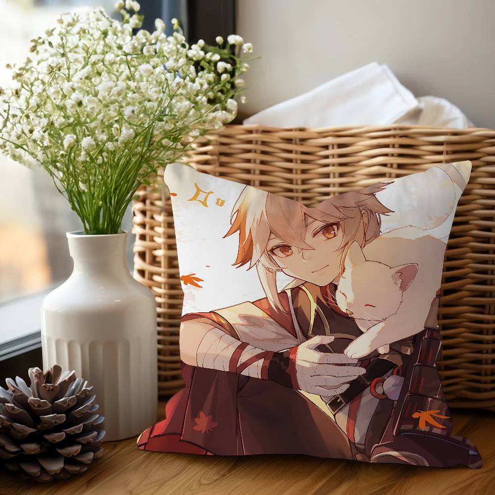 Genshin Impact Каэдэхара Кадзуха Дизайн Наволочки Чехол для Подушки Декор Праздничный Декор 12x12Inch