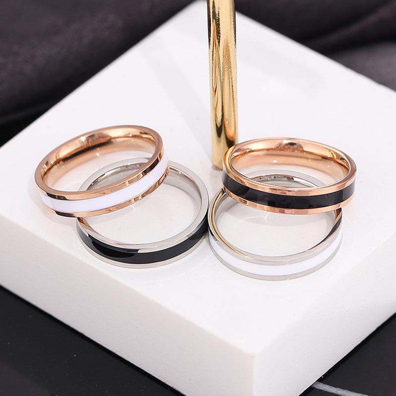Gel-like Black & White Titanium Steel Women's Ring: Luxury Index Finger Band