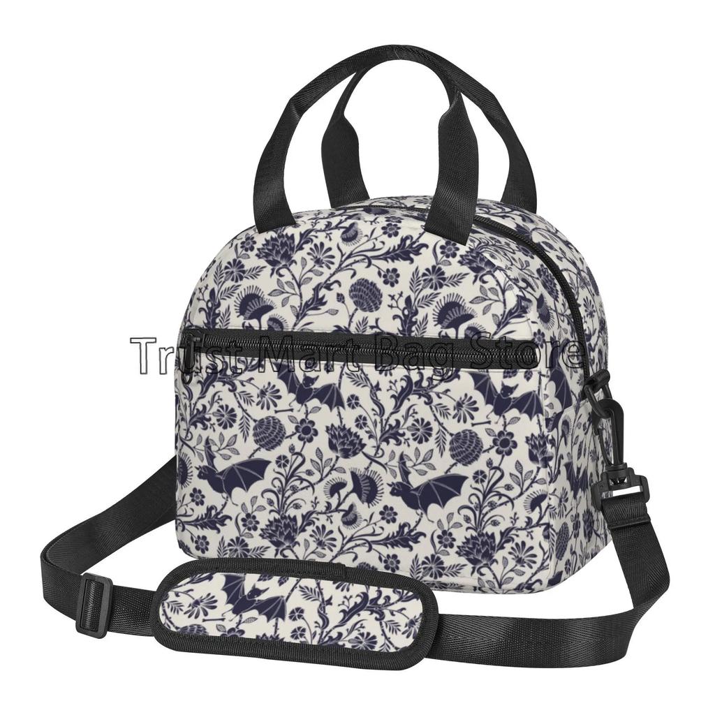 Halloween Bats Insulated Lunch Bag Reusable Thermal Cooler Bento Tote Bags with Adjustable Shoulder Strap for Work Travel Picnic