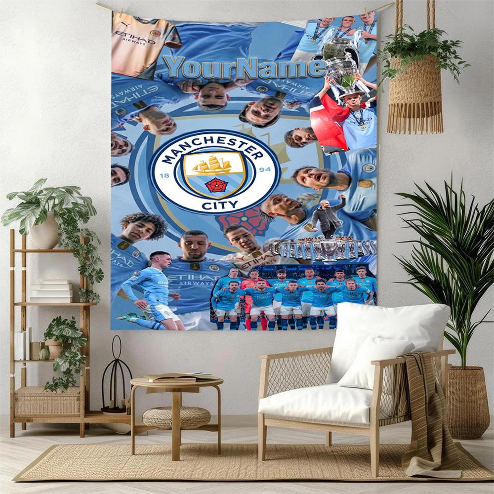 Manchester City Brugerdefineret Dit Navn Vægdekoration Vægtæppe Kunst Til Kæledyrs Mindesmærke Fødselsdag Bryllupsfest Baggrund Familiegave