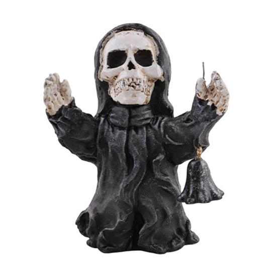 Small Halloween Statues for Shelves Resin Figurine, Spooky Skeleton Pumpkin Ghost Statue Home Accents Tiered Tray, Tabletop, Shelf, Indoor Kitchen