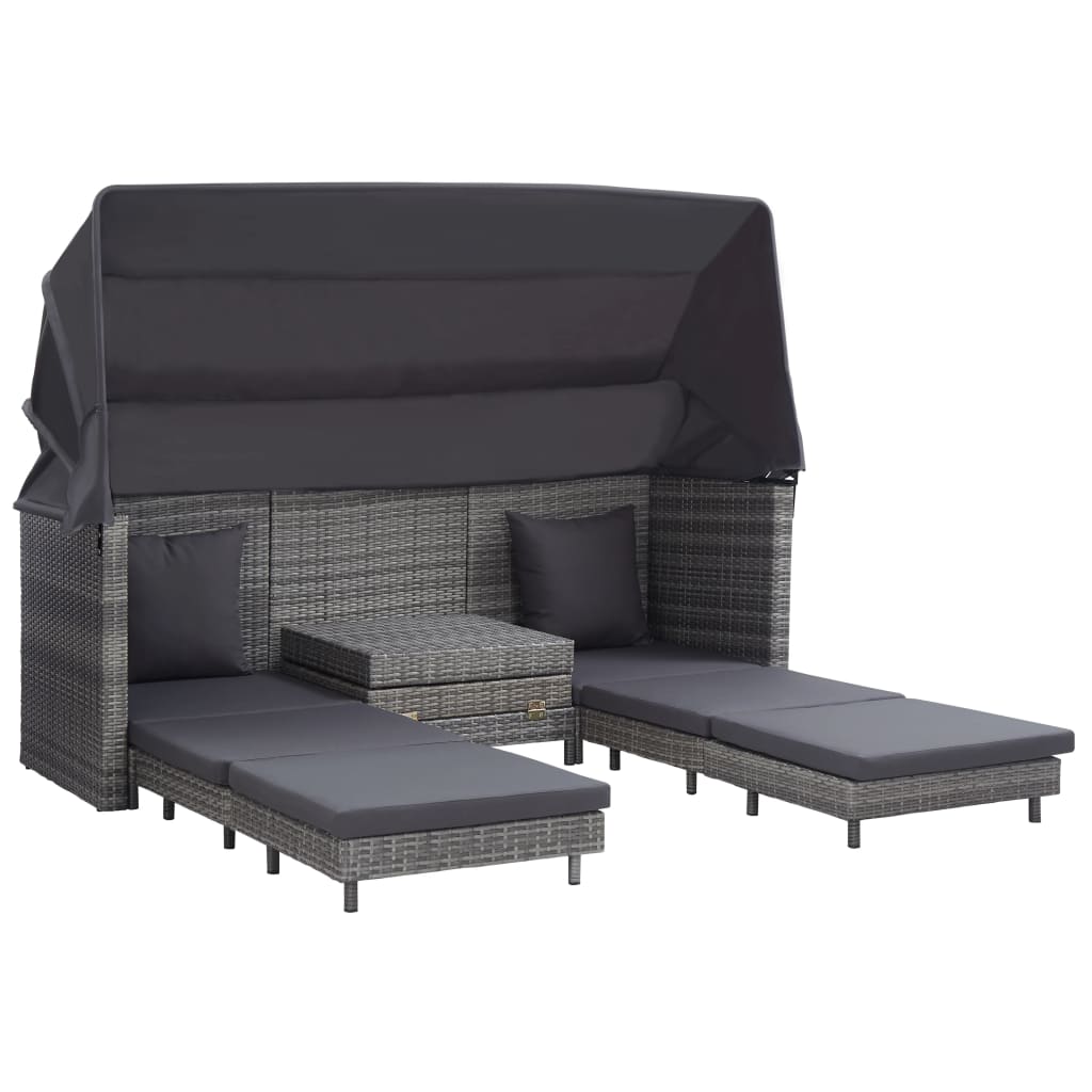 Extendable 3 Seater Sofa Bed with Canopy Poly Rattan Grey