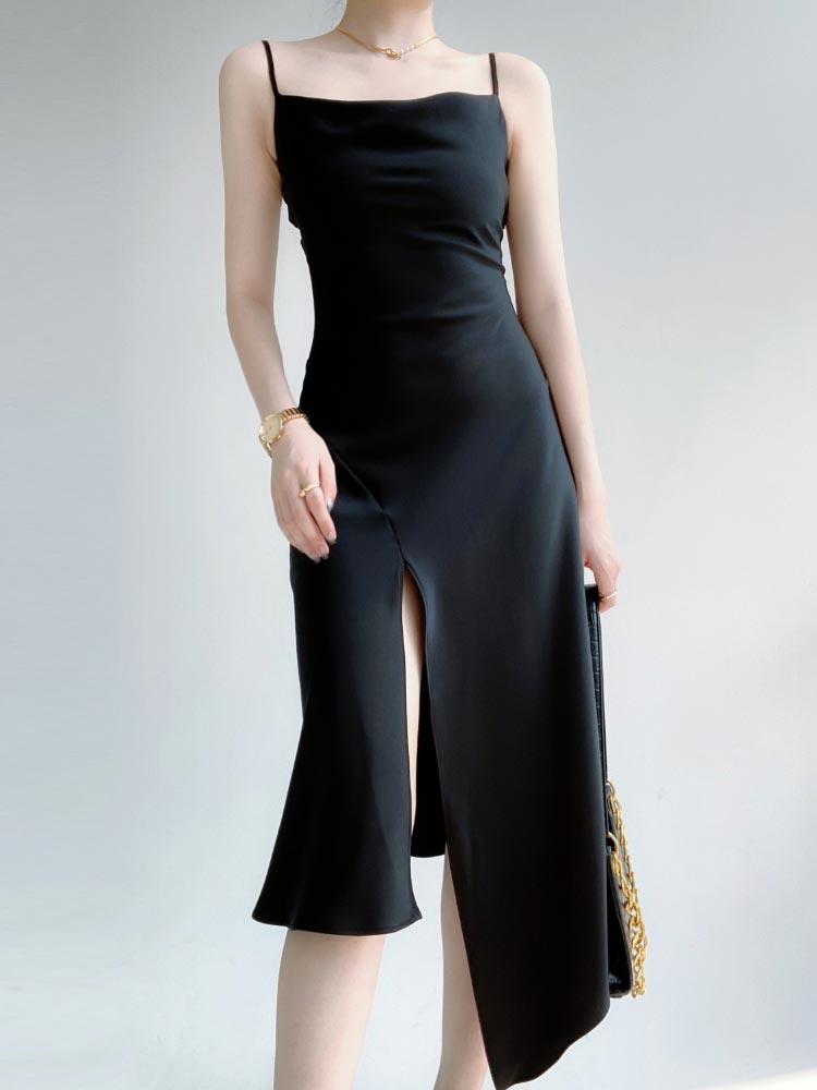 Satin Suspender Dress for Women Summer Sexy Club Party Evening Dress Elegant Fashion Female Clothing White Black