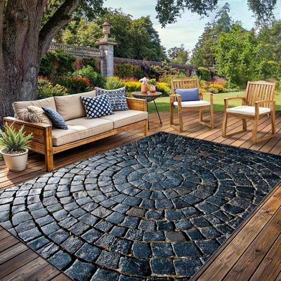 Modern Stone Decorative Mat | Outdoor Rugs | Suitable for Courtyard, Balcony, Garden, Camping, RV | Machine Washable