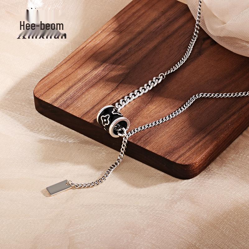 

S925 Sterling Silver Black Clover Sweater Necklace - Women’s Fall/Winter Hip-Hop Fashion 925 Silver