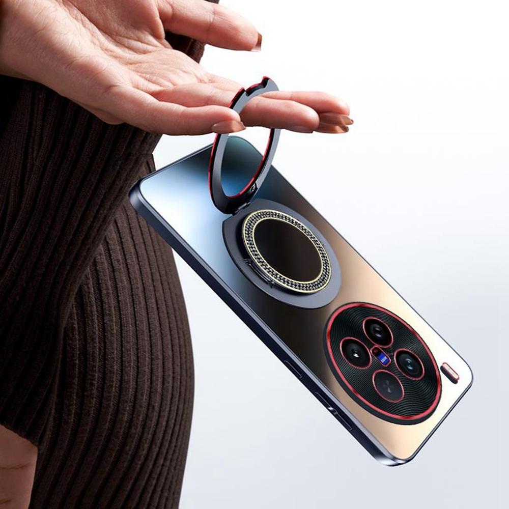 For vivo X200 Ultra 5G Phone Case with Diamond Ring Holder Dual-Color Lens AG Skin-Feel Matte Cover