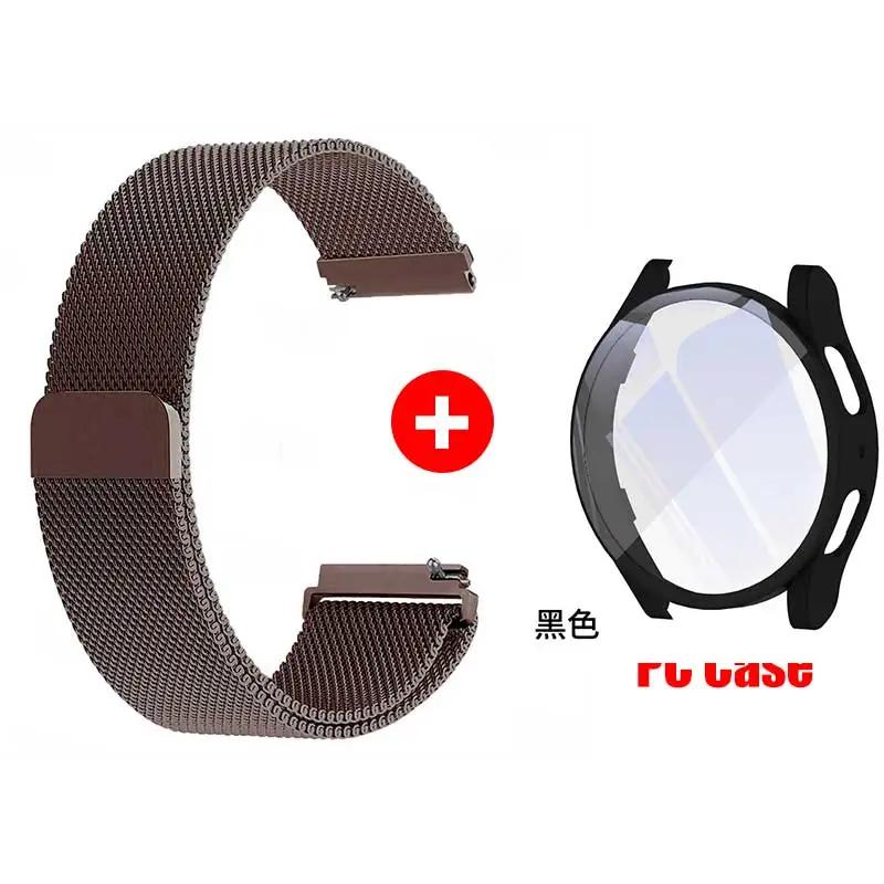 Glass Case+Strap for Samsung Galaxy Watch 7 6 5 4 40mm 44mm Milanese Loop 20MM Band PC Protector Cover Bumper Galaxy Watch 6 5 4