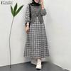 ZANZEA Women Casual Round Neck Long Sleeve Patchwork Plaid Print Dress