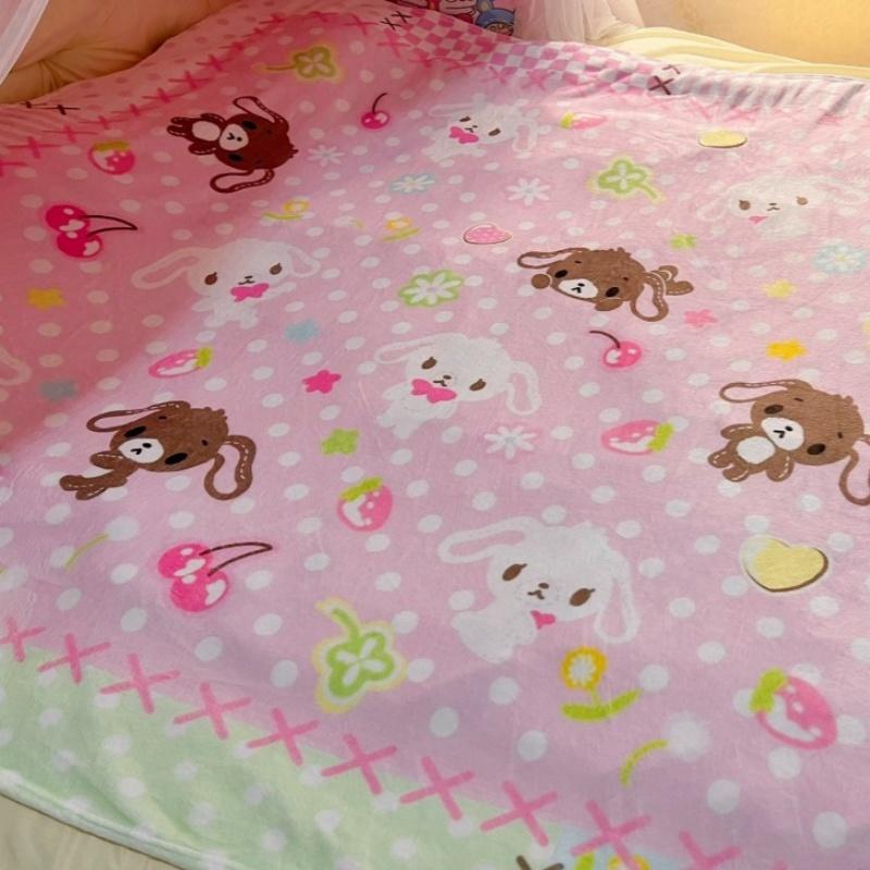 Cute Sugarbunnies Coral Plush Blanket Office Home Lounge Chair Blankets Cartoon Loving Soft Printed Blankets 1.5*2m Gifts