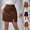 Women's Solid Color Suede Skirt High Waisted Metal Buckle Wrapped Hip Short Skirt Mini Skirt