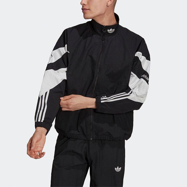 Adidas Originals Color Block Stripe Logo Zip Long Sleeve Stand Collar Sports Jacket Men Jacket Black H06752