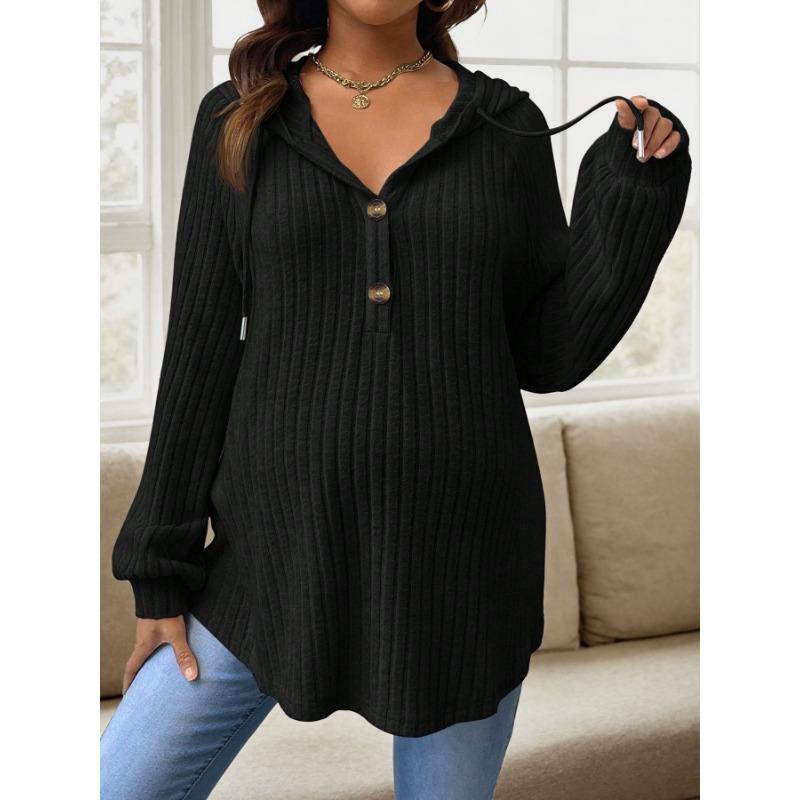 Pregnant Women Knit Hooded Long Sleeve Loose Fit Maternity Top