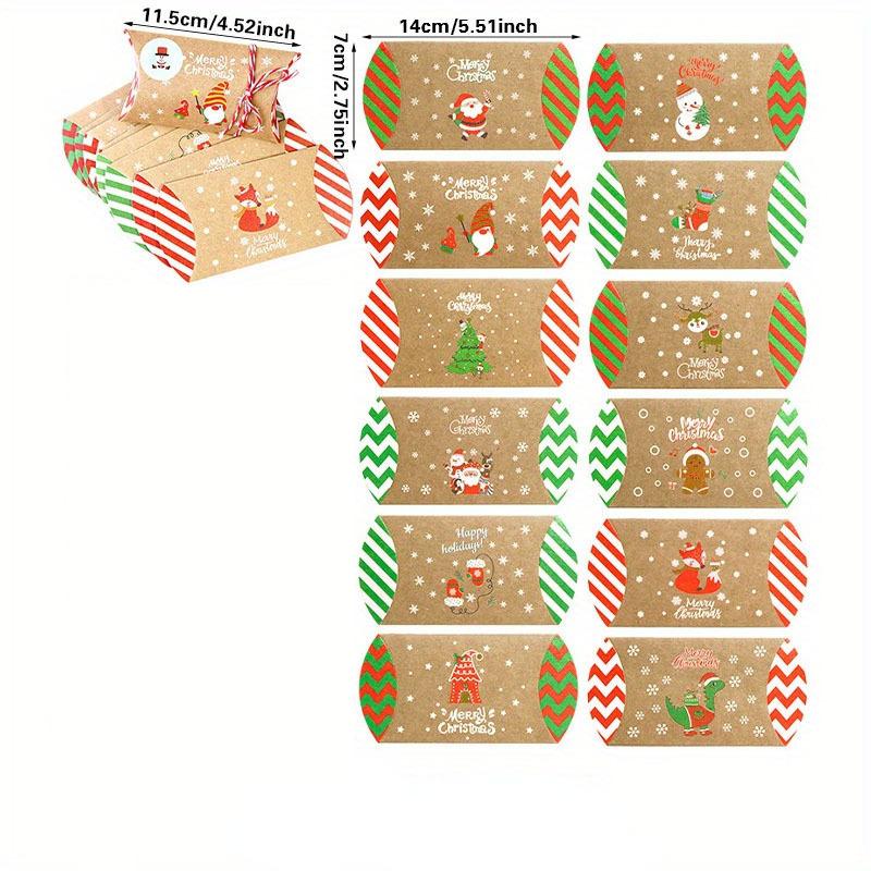 12pcs Christmas Pillow Boxes, Candy Packaging Boxes, Christmas Party Gift Packaging Advent Calendar Gift Packaging Box Christmas Matching Supply