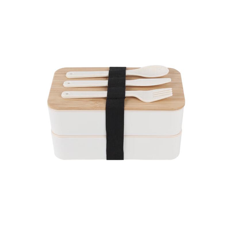 ZISIZ Double Layer Divided Lunch Box with Bamboo Lid