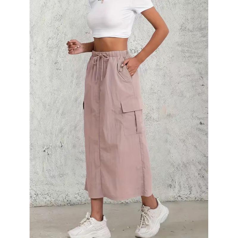 Women s Retro High Waist A-line Skirt, Slimming, Mid-length with Slit - Spring/Autumn 2025 XL розовый