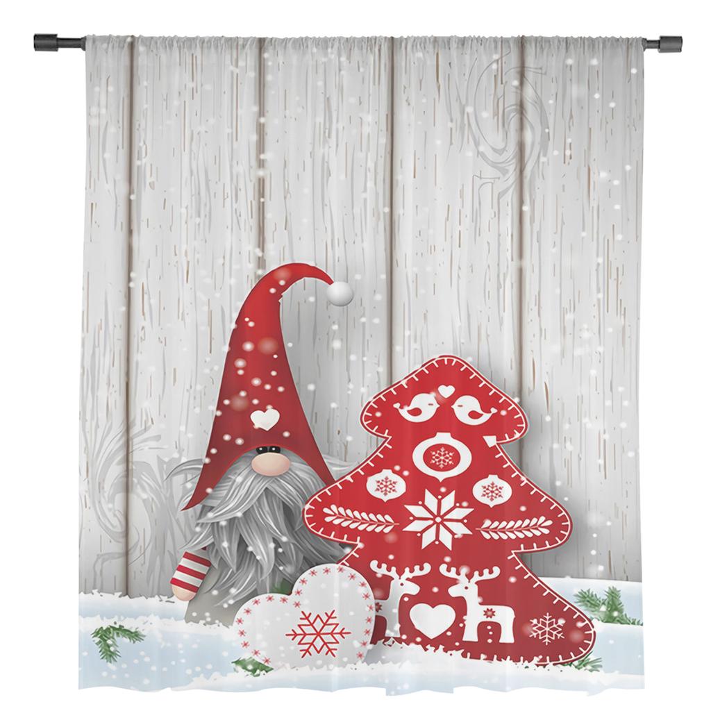 Jul Tomte Trämönster Snö Skira Gardiner Juldekorationer för Hem Fönster Tyllgardiner För Vardagsrum Sovrum