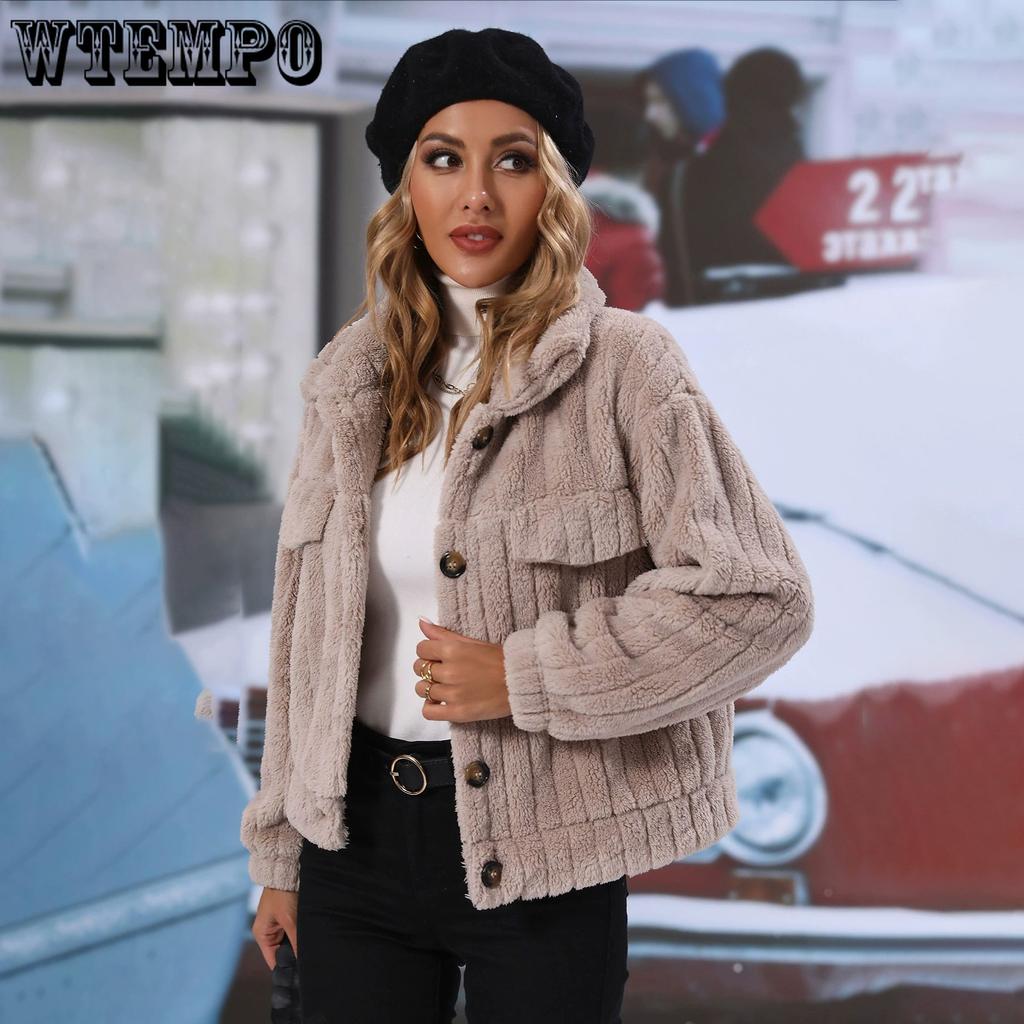 Fall and Winter Women's Lapel Long-sleeved Loose Single-breasted Cardigan Double-sided Plush Short Jacket