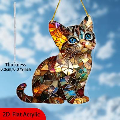 Acrylic Cat Pendant, Durable Plastic Indoor/ Outdoor Window Hanging, Garden and Patio Decor, Perfect Gift for Animal Lovers, Cat Decoration 