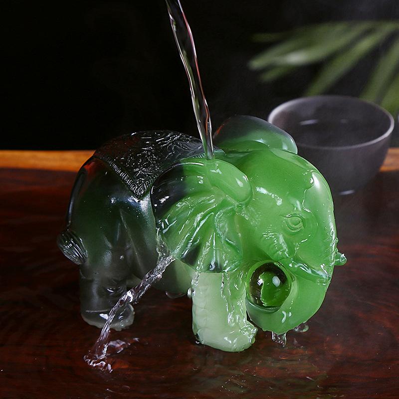 Resin Handcrafted Gift Color Change TeaPet Chinese Tea Set Kungfu Tea Pet Lucky Elephant Feng Shui Decoration Tea Room Ornament