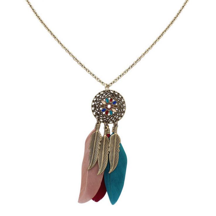 Wind Bohemian Painted Glazed Feather Fringed Earrings Fashion Temperament Women's Earrings Long Necklace Accessories